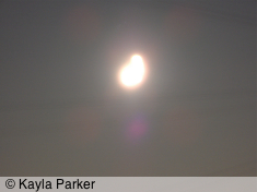 Kayla's photo of the full moon, hand-held, arms outstretched, high and bright