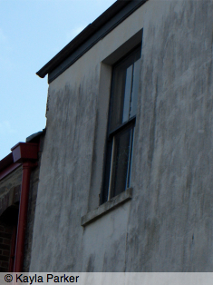 Colour photo of Batter Street, Plymouth; close view of L-shaped studio window